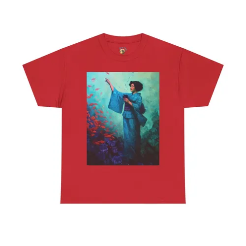 Woman in Blue Kimono Tee | Koi Fish Art, Asian-inspired Illustration